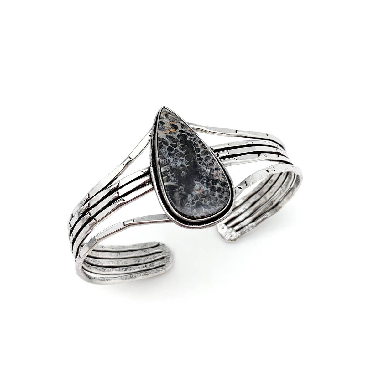 Handcrafted Semiprecious Stone Cuff - Black Fossil Coral