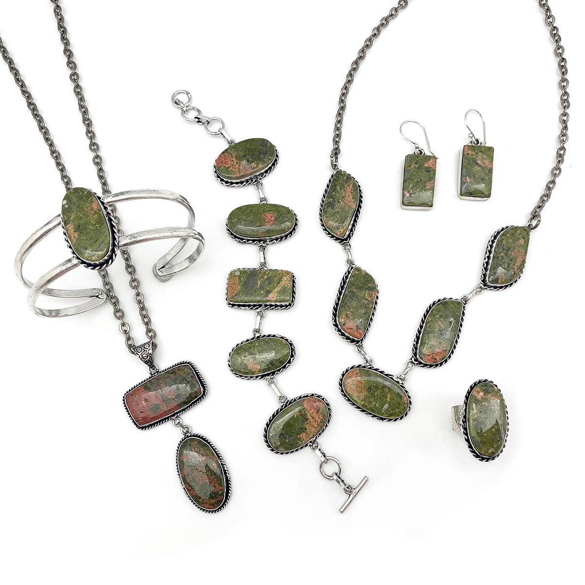 Handcrafted Kashi Semiprecious Stone Ring - Unakite