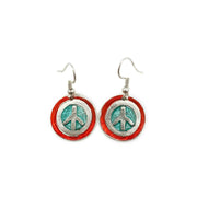 Pewter Earrings with Color Enamel - Red/Aqua Peace Sign