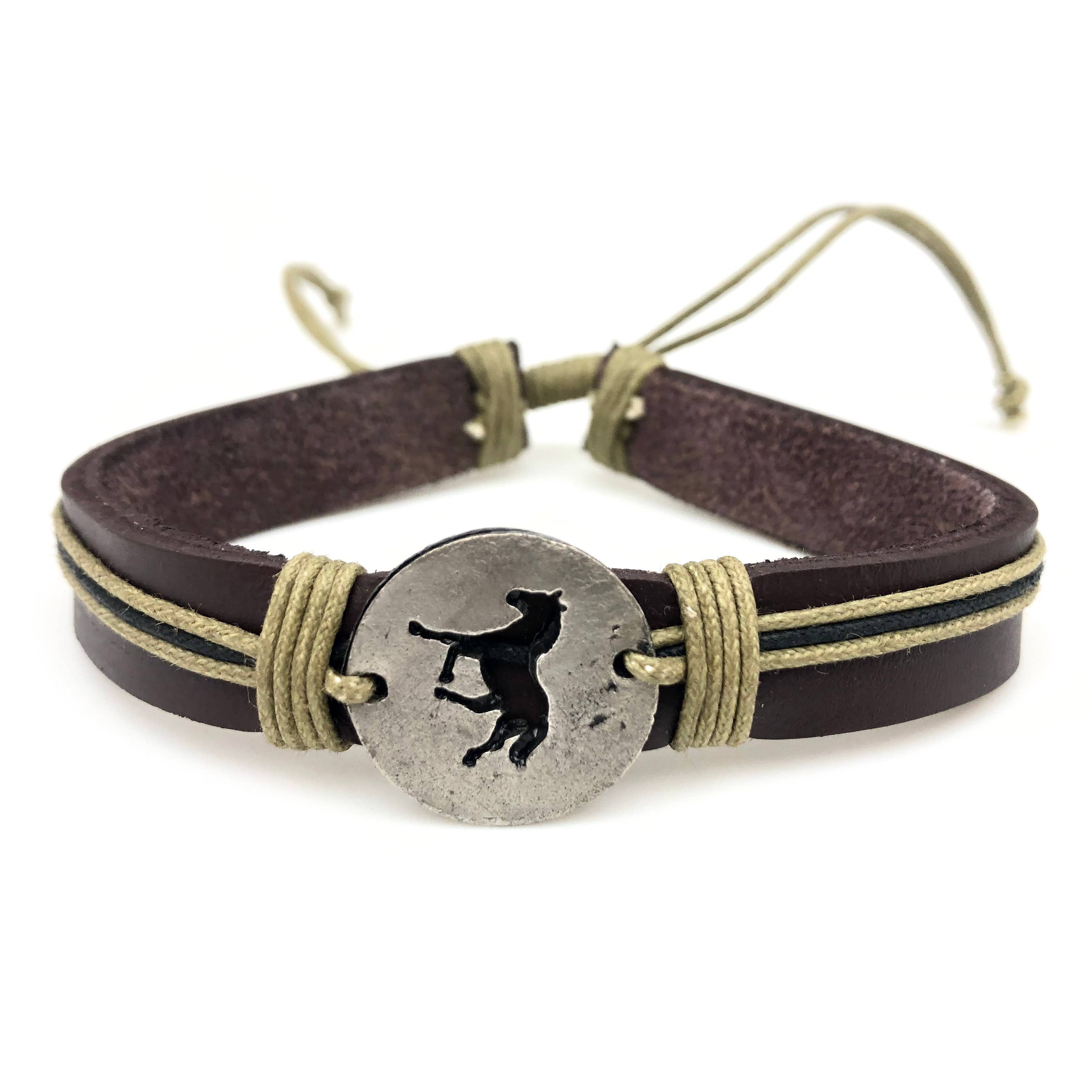 Pull Tie Leather Bracelet - Horse Cutout