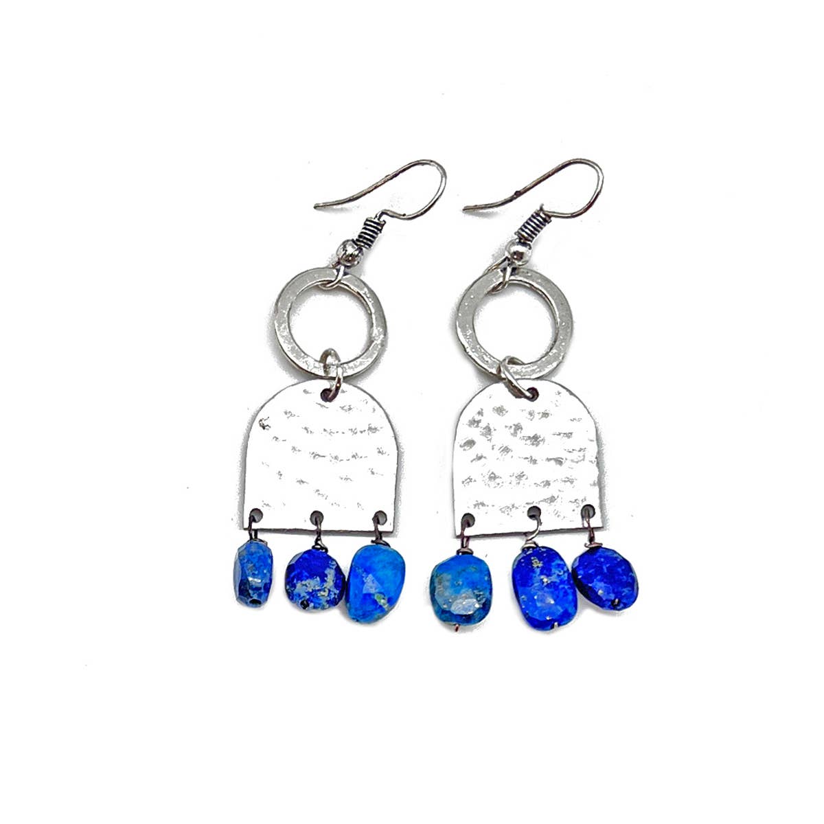 Banjara Collection Earrings - Hammered Silver and Lapis
