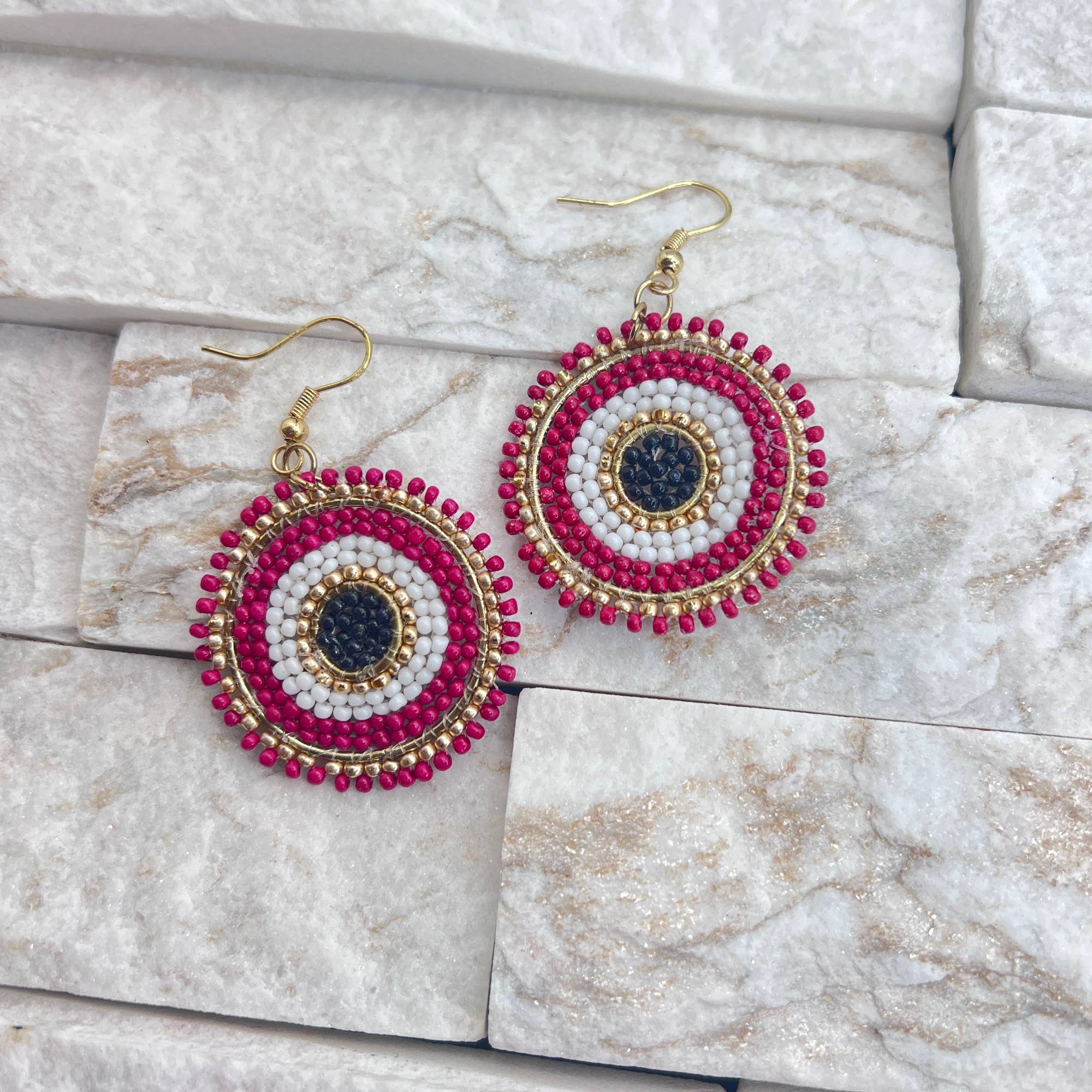 Seed Bead Color Circle Earrings - Multiple Color Styles