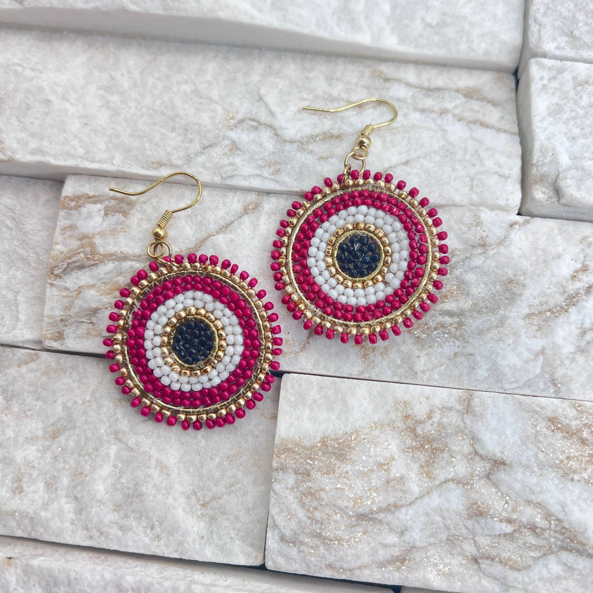 Seed Bead Color Circle Earrings - Magenta