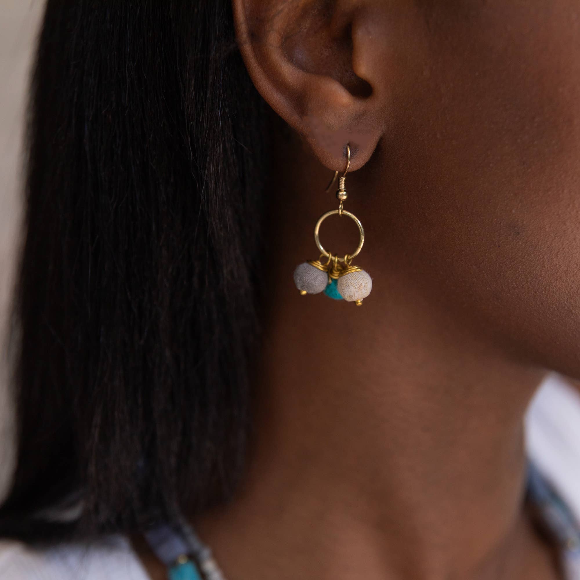 Aasha Monochrome Kantha Handcrafted Small Earrings