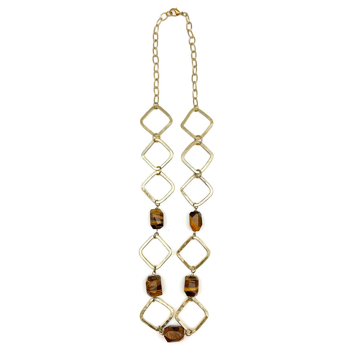 Gold-Plated Long Necklace With Tigerseye Stones