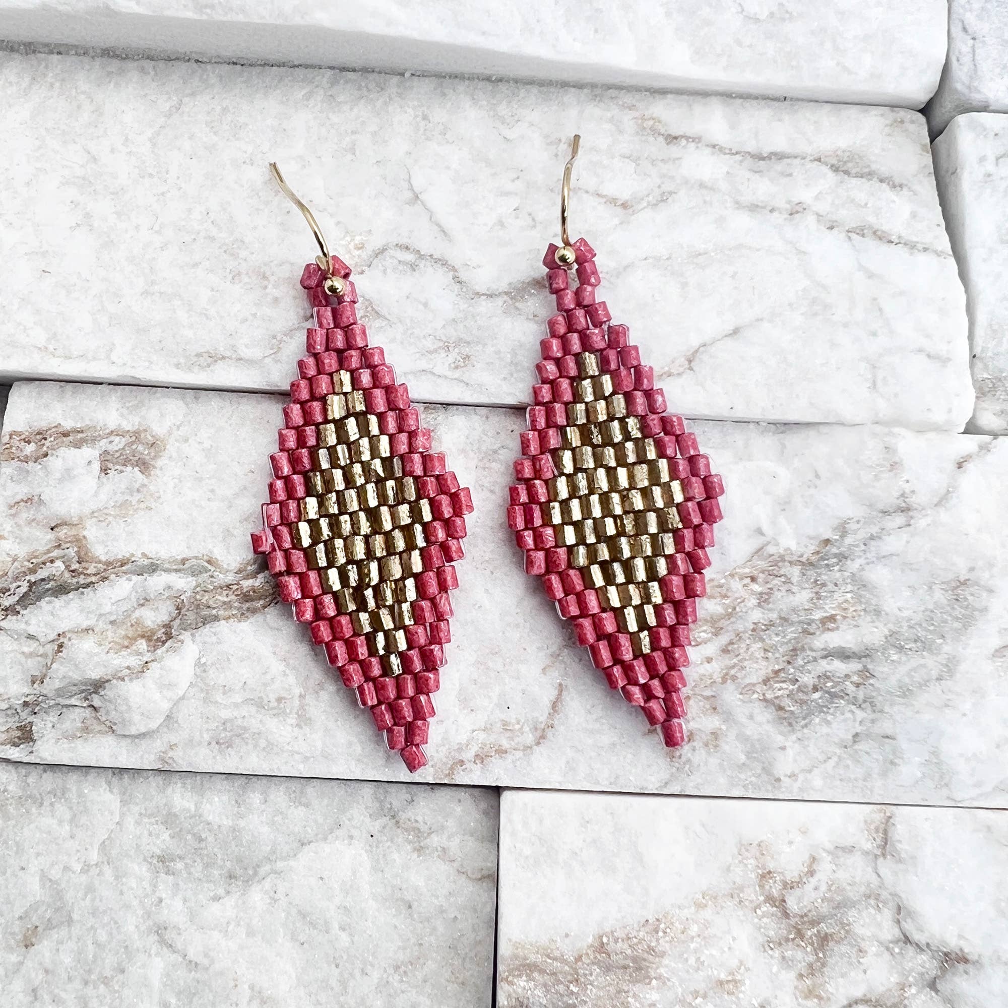 Seed Bead Diamond Shaped Earrings - Multiple Color Styles