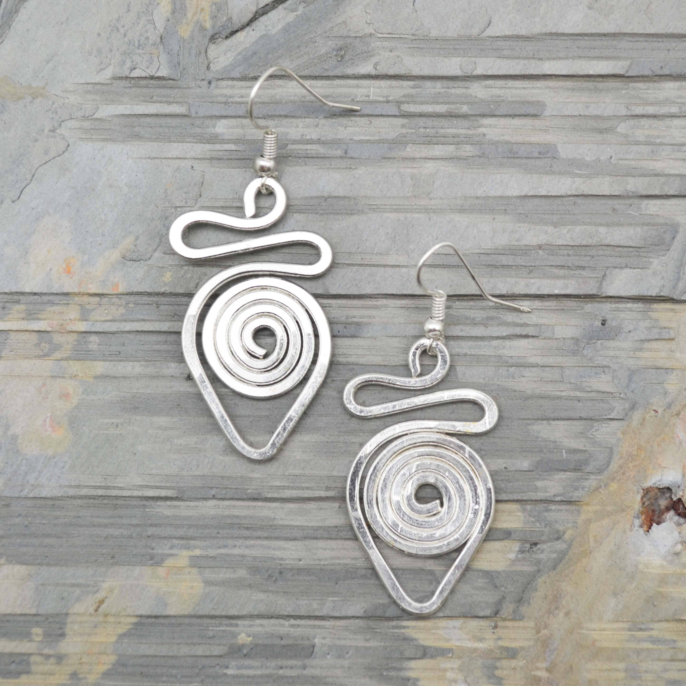 Silver Plated Earrings - Teardrop Spiral