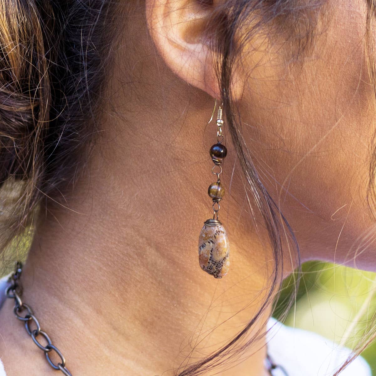 Banjara Semi-Precious Stone Earrings - Tigereye
