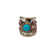 Mixed Metal Cuff Ring with Single Stone - Turquoise