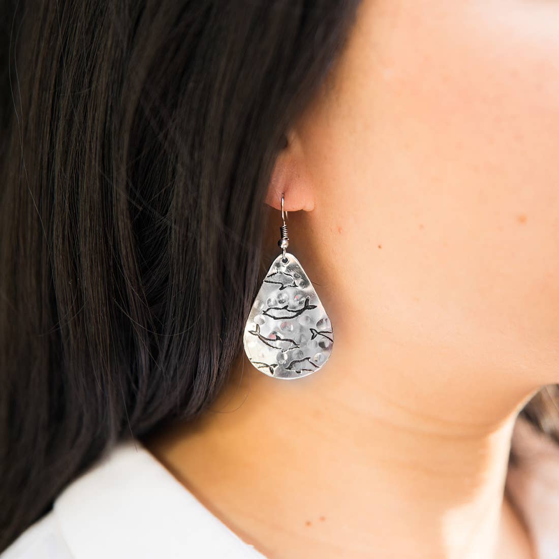 Dolphin Silver Engraved Earrings