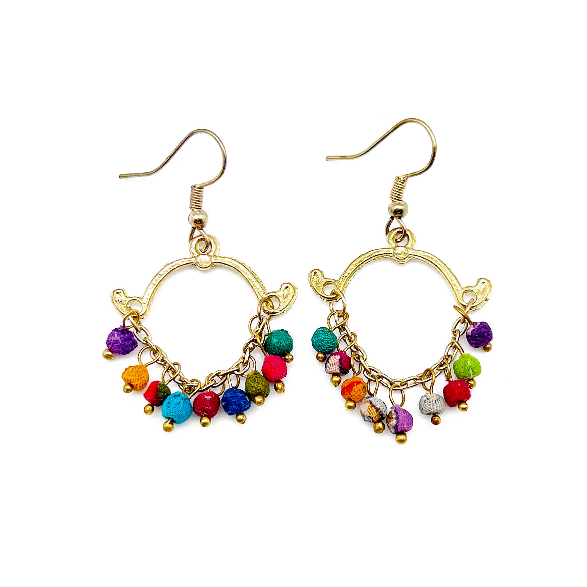 Aasha Kantha Handcrafted Small Ornate Dangle Hoop Earrings