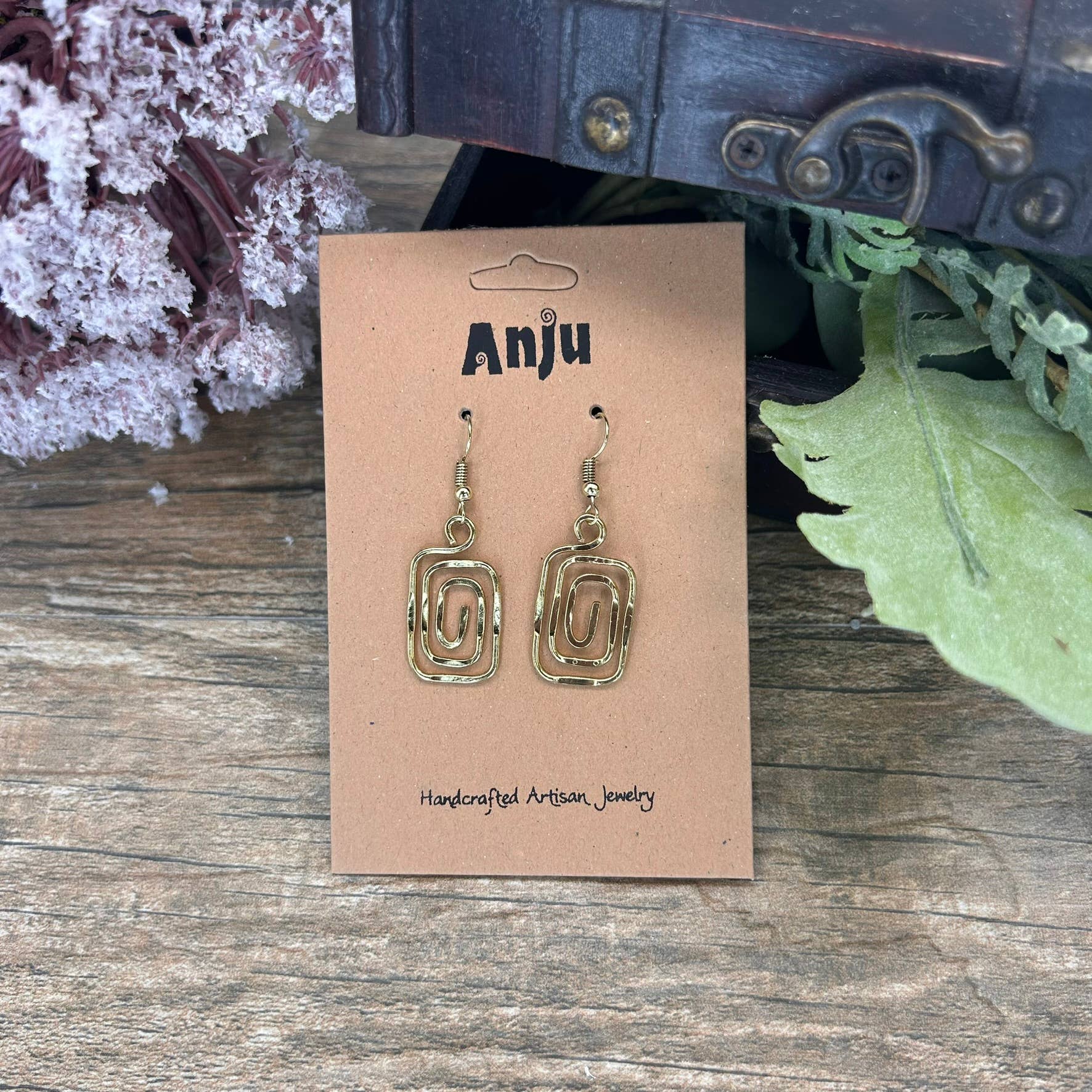 Gold Plated Earrings - Smaller Size Square Spiral