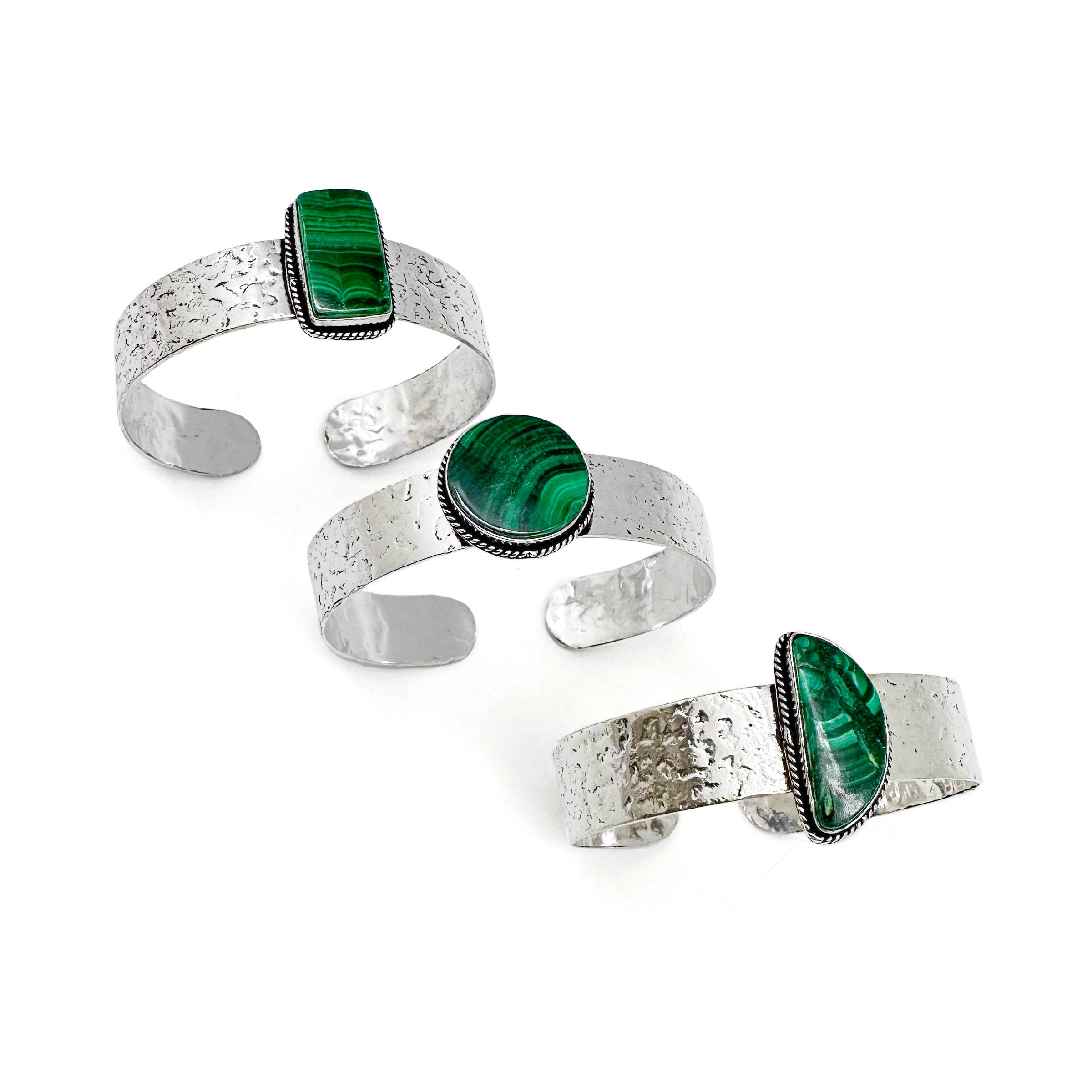 Handcrafted Kashi Semiprecious Stone Cuff - Malachite