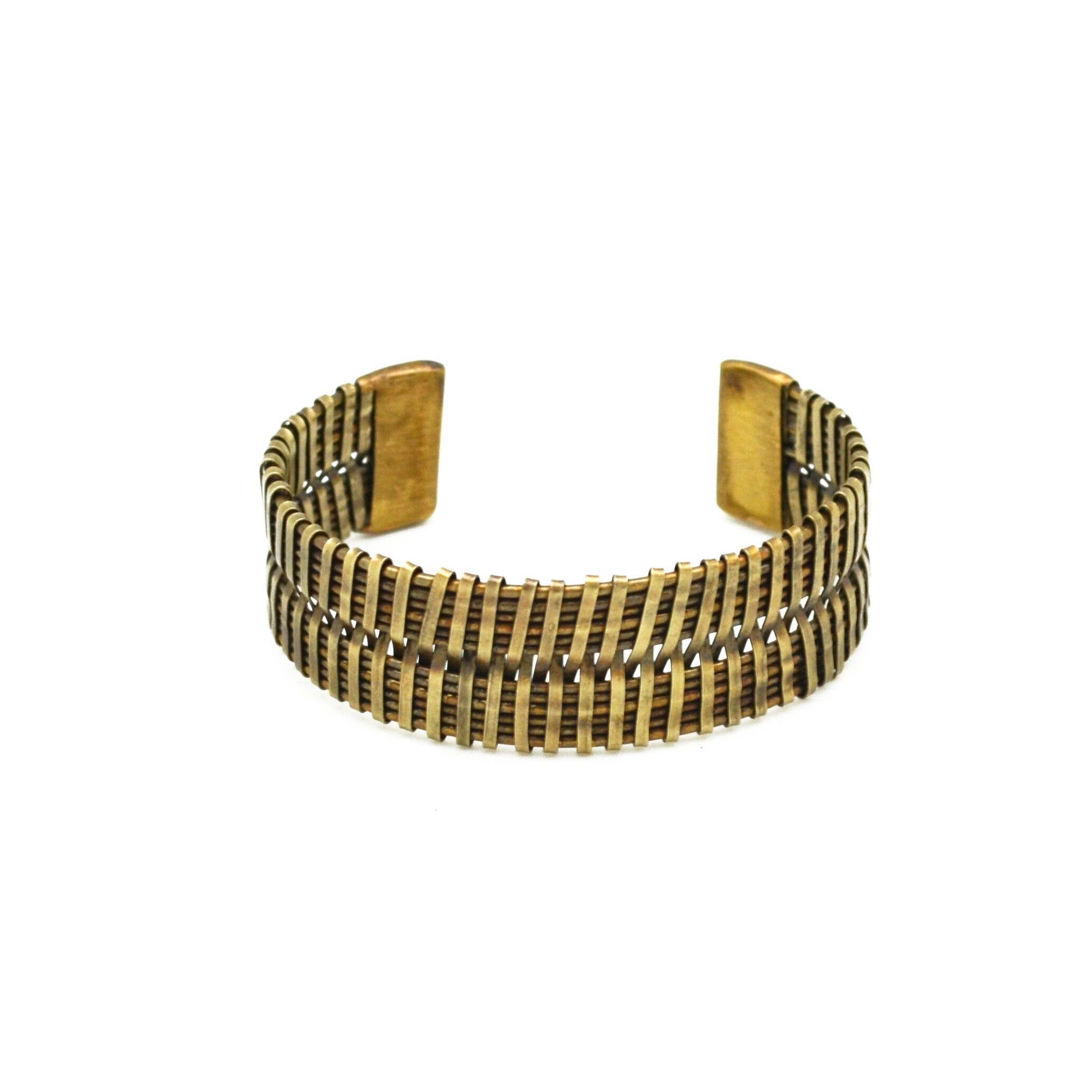 Basketweave Antique Brass Flat Woven Narrow Cuff