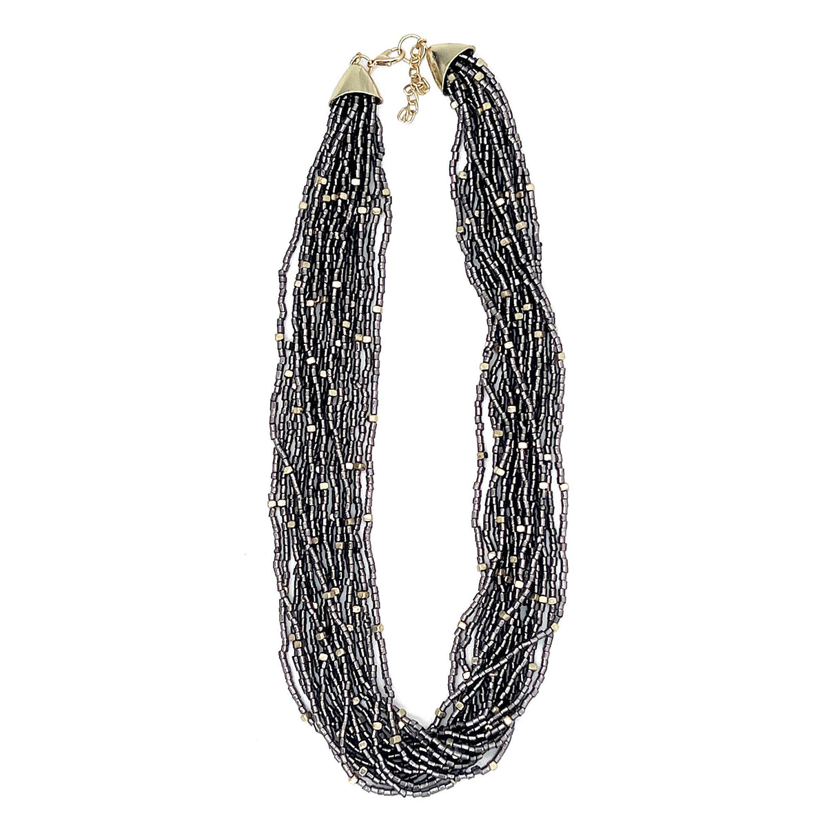 Seed Bead Multi-Strand Bib Necklace - Black