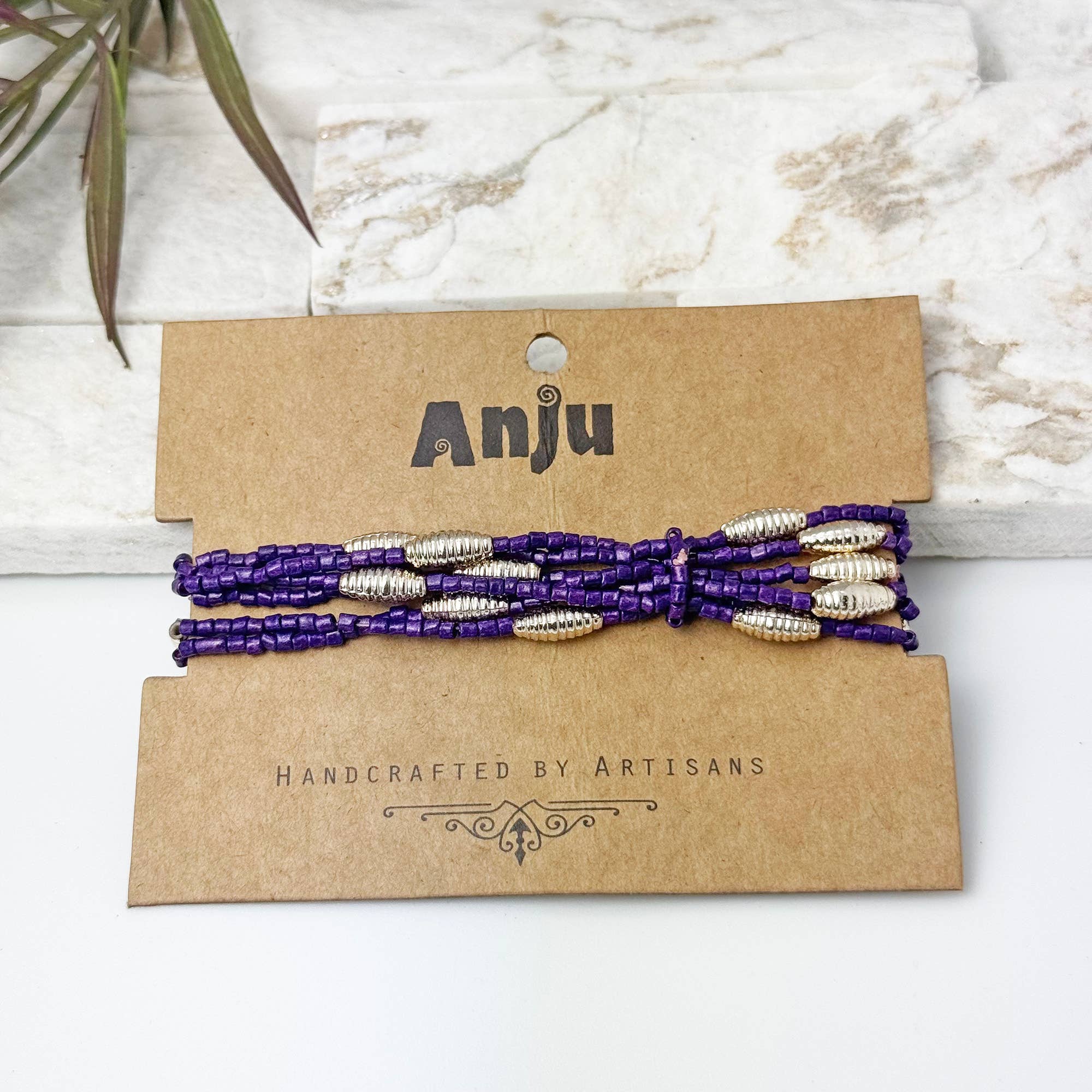 Seed Bead Stretch Bracelet - Purple