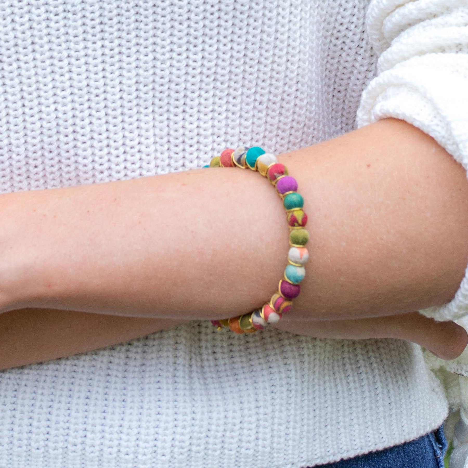 Aasha Allover Beaded Narrow Cuff Bracelet