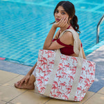 Handcrafted Canvas Bag with Block-Printed  Pink Flamingo