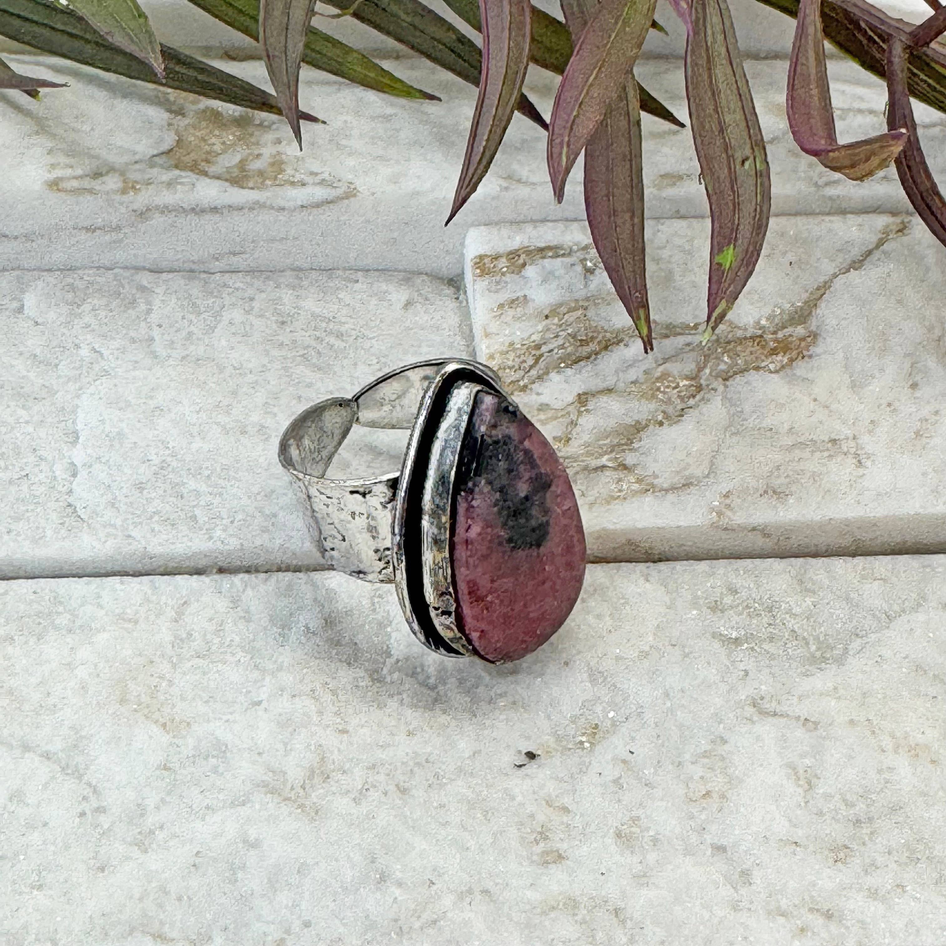 Handcrafted Kashi Semiprecious Stone Ring - Rhodonite