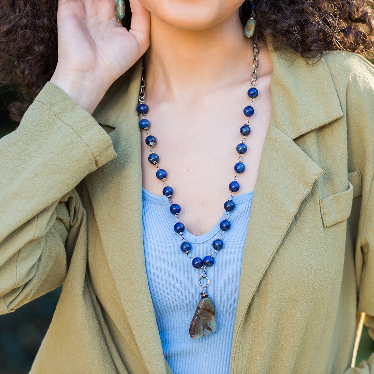 Banjara Semi-Precious Stone Necklace - Lapis & Peruvian Opal