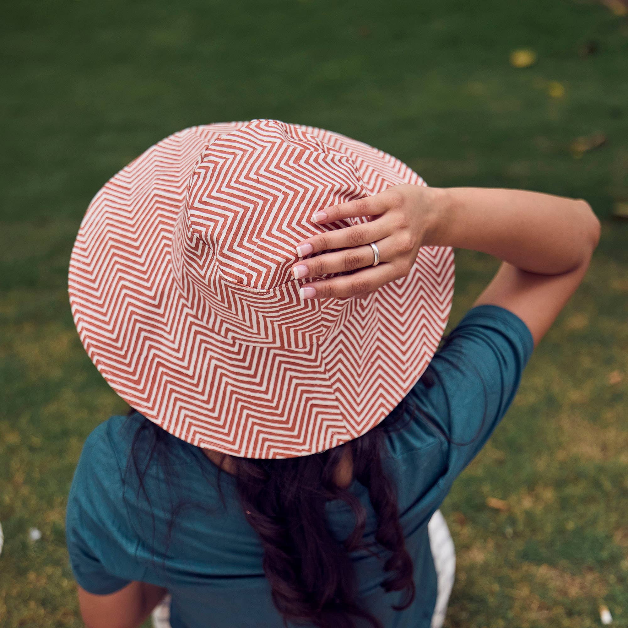 The Block printed Canvas Zigzag Charm Sun Hat