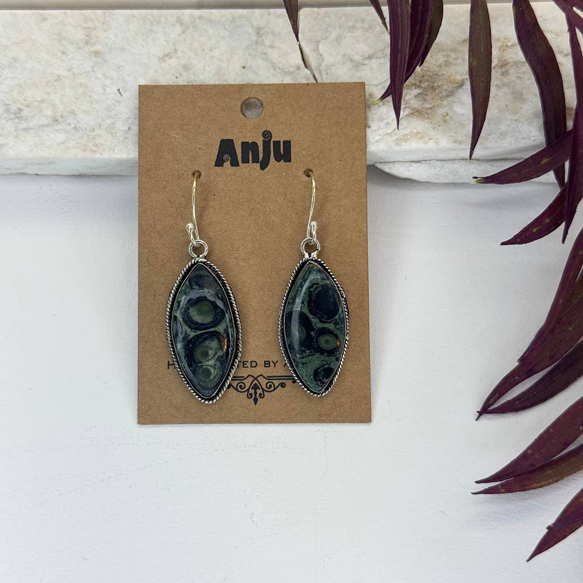 Kashi Semiprecious Large Stone Earrings - Kambaba Jasper