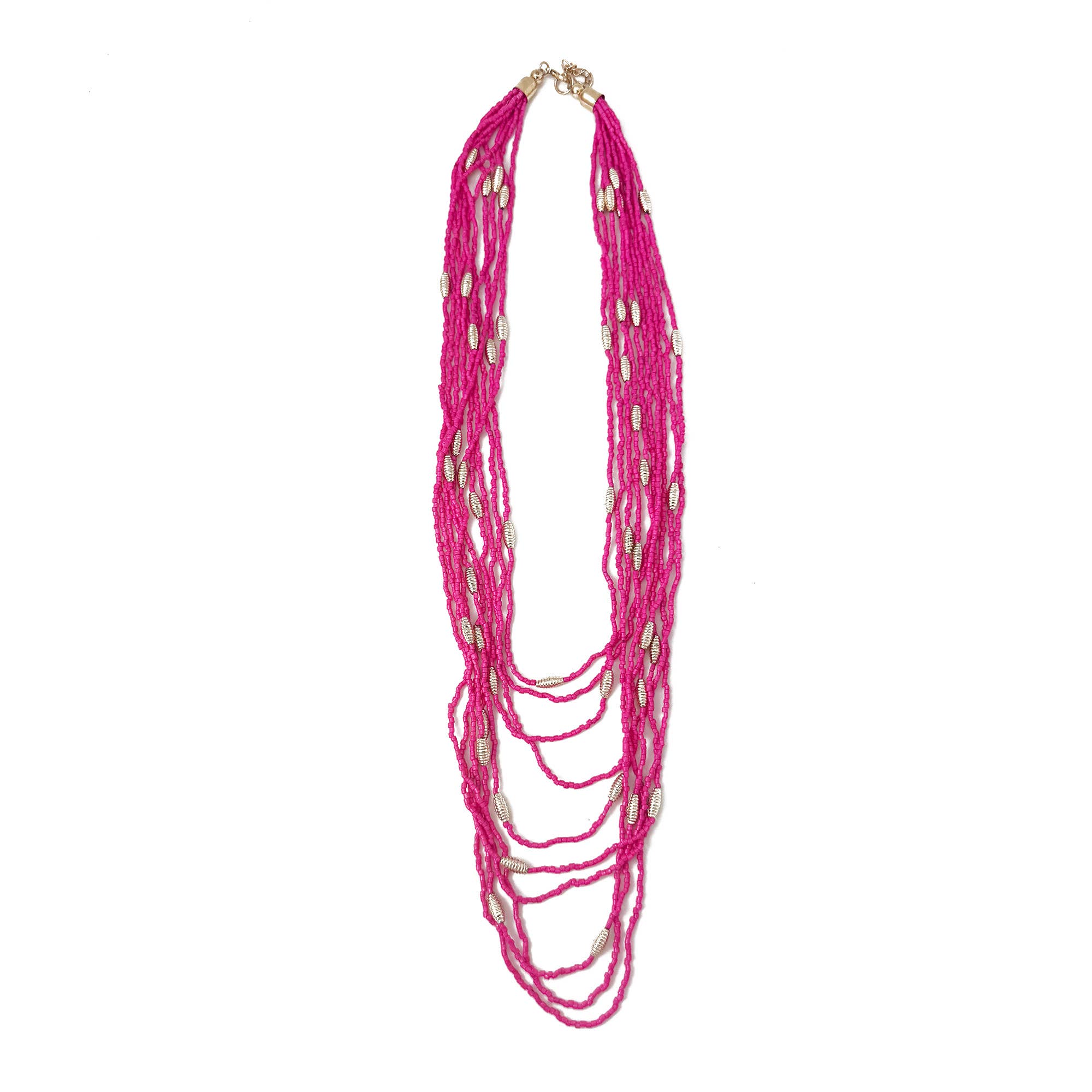 Seed Bead Multi-Strand Necklace - Fuchsia
