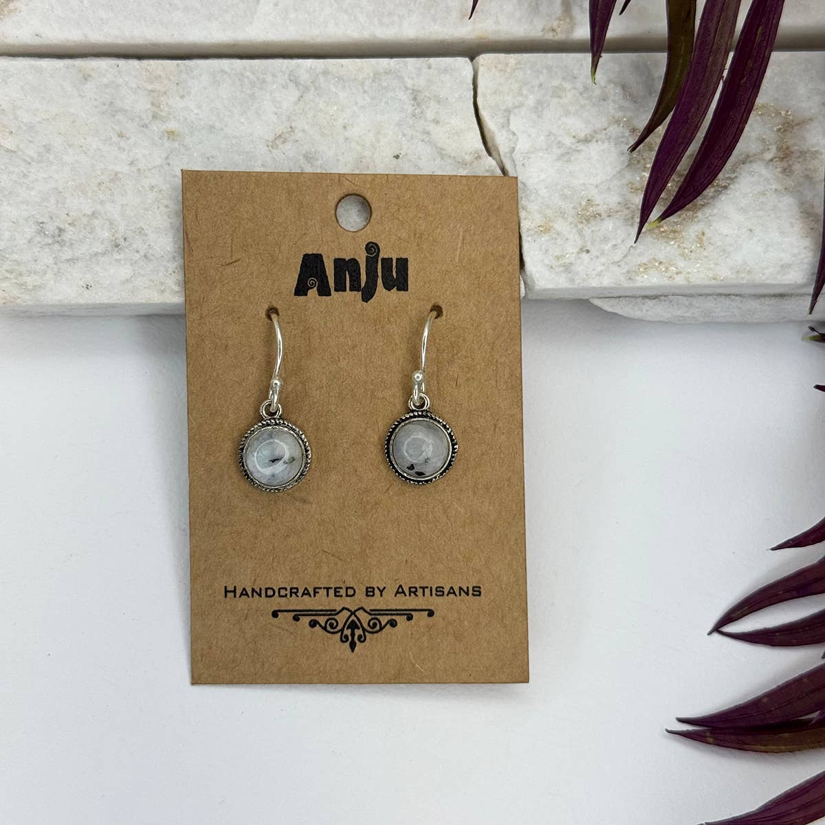 Handcrafted Semiprecious Small Stone Earrings - Moonstone