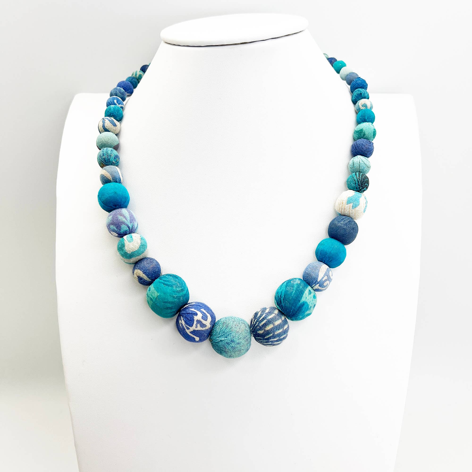 Aasha Cascade Aqua Kantha Beaded & Handcrafted Necklace