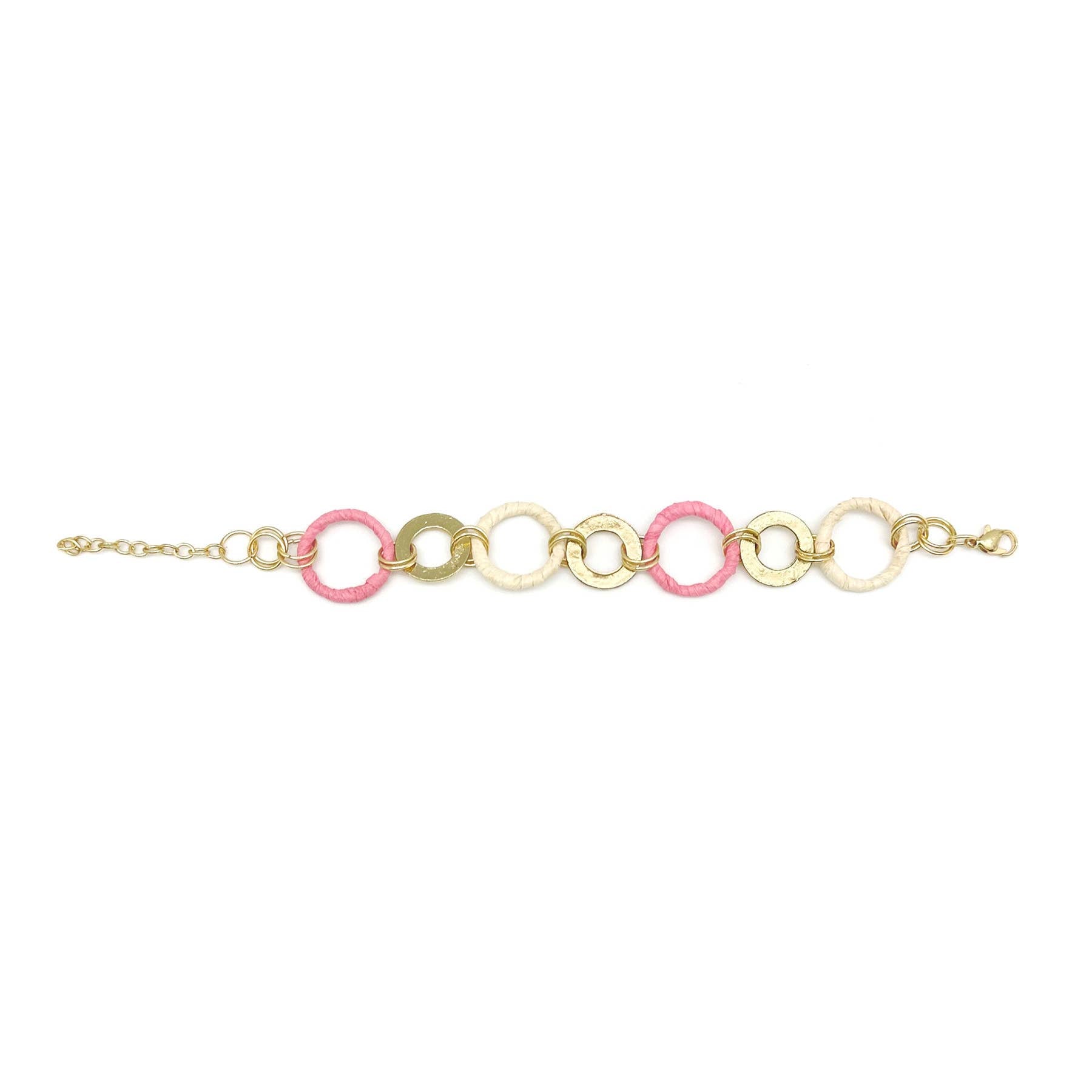 Sachi Raffia Rings Bracelet - Pink Large and Small Rings