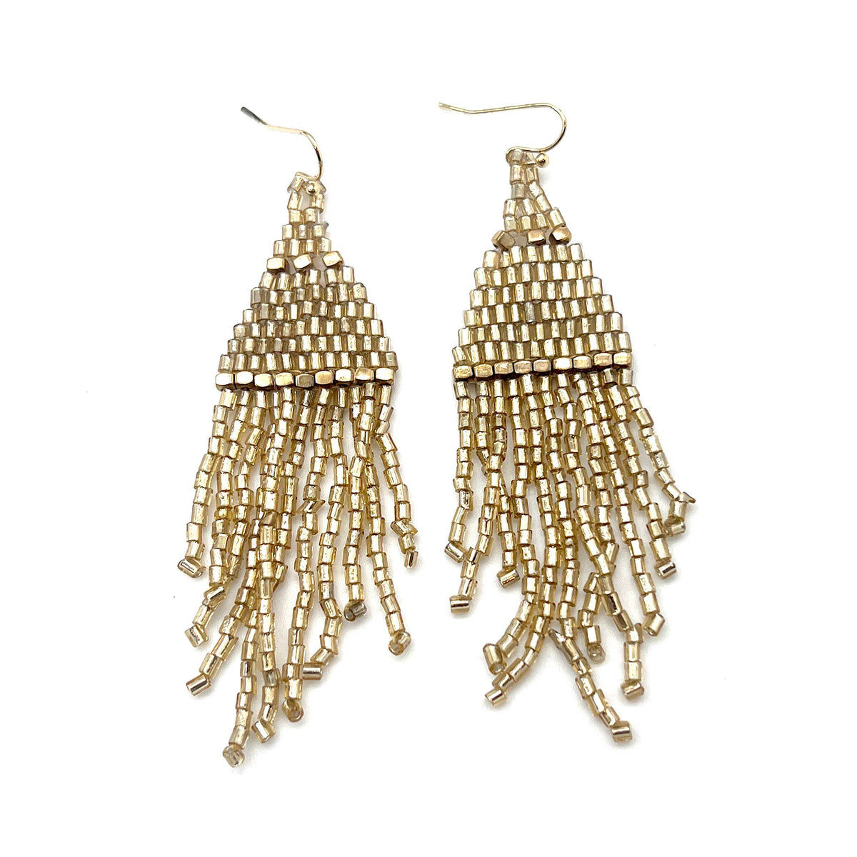 Seedbead Tapered Fringe Earrings - Gold