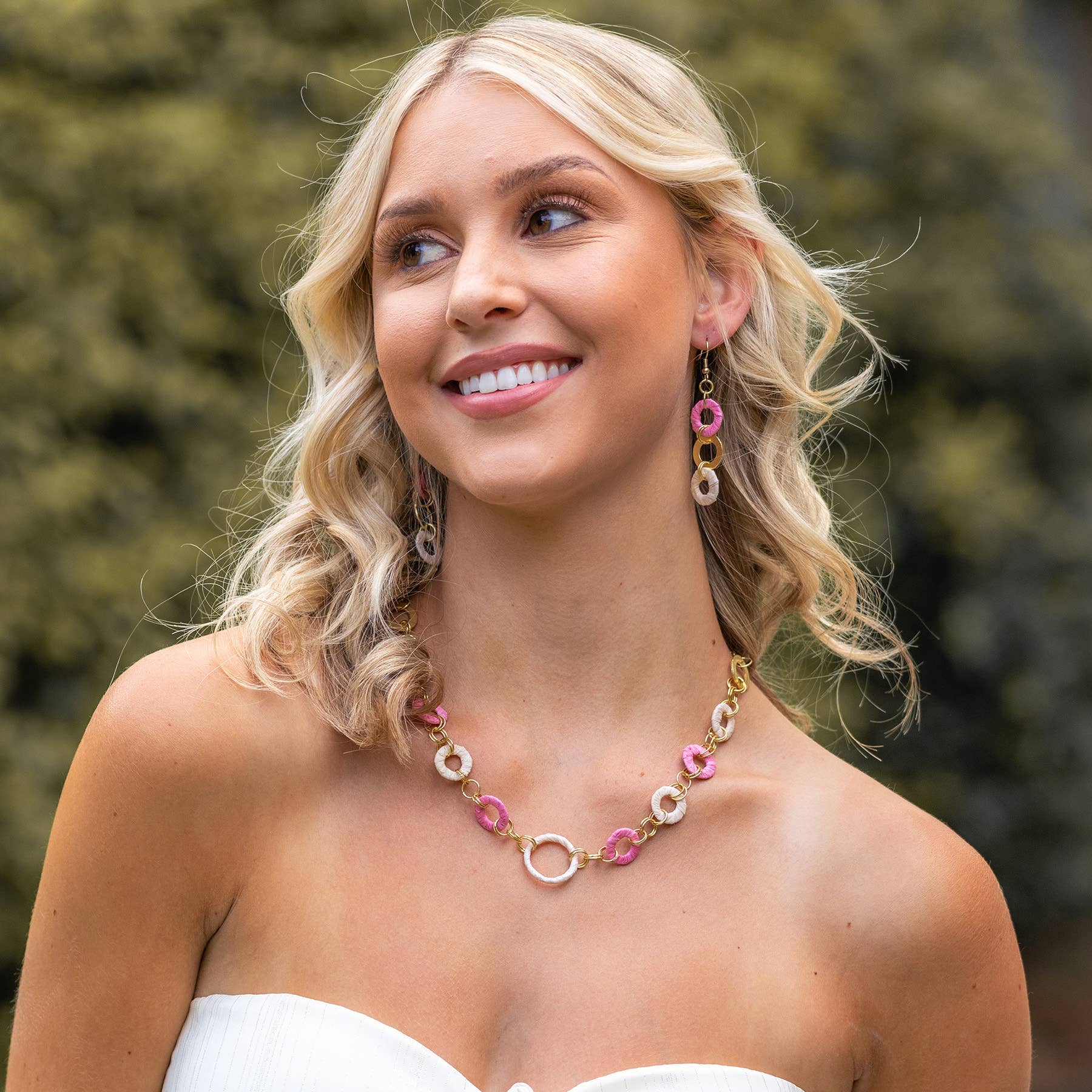 Sachi Raffia Rings Earrings - Pink and Cream Small Rings