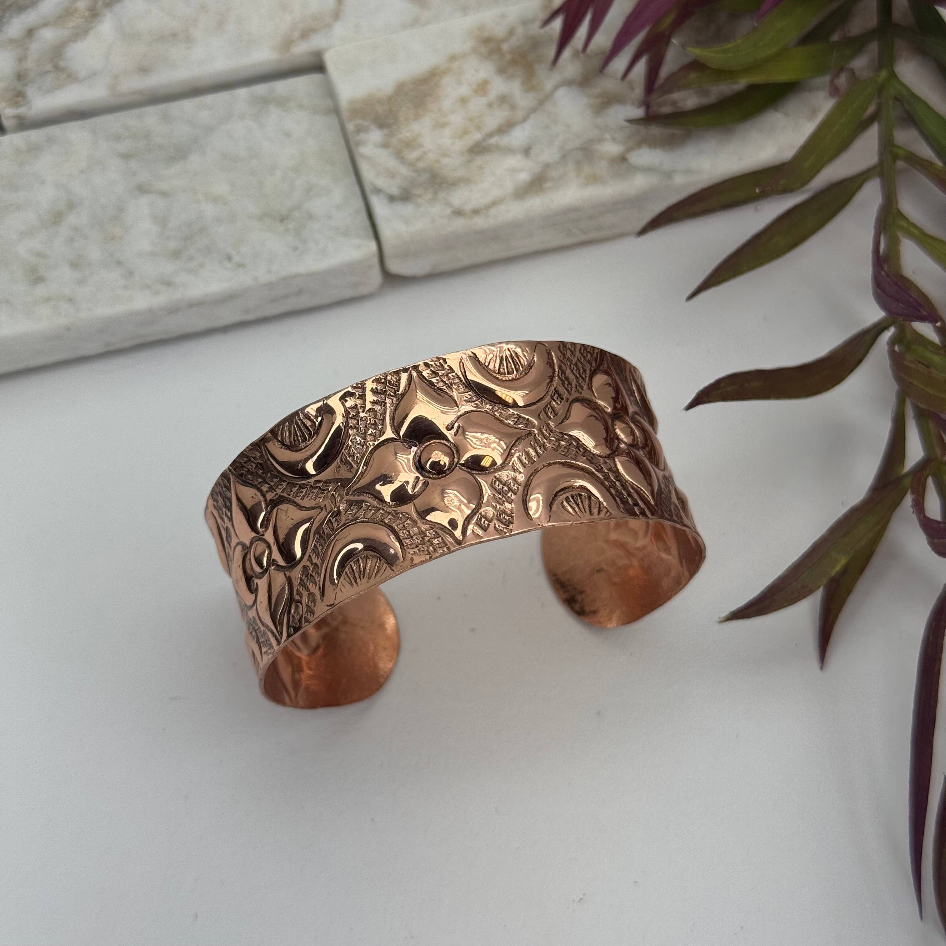 Handcrafted Copper Floral Cuff Bracelet