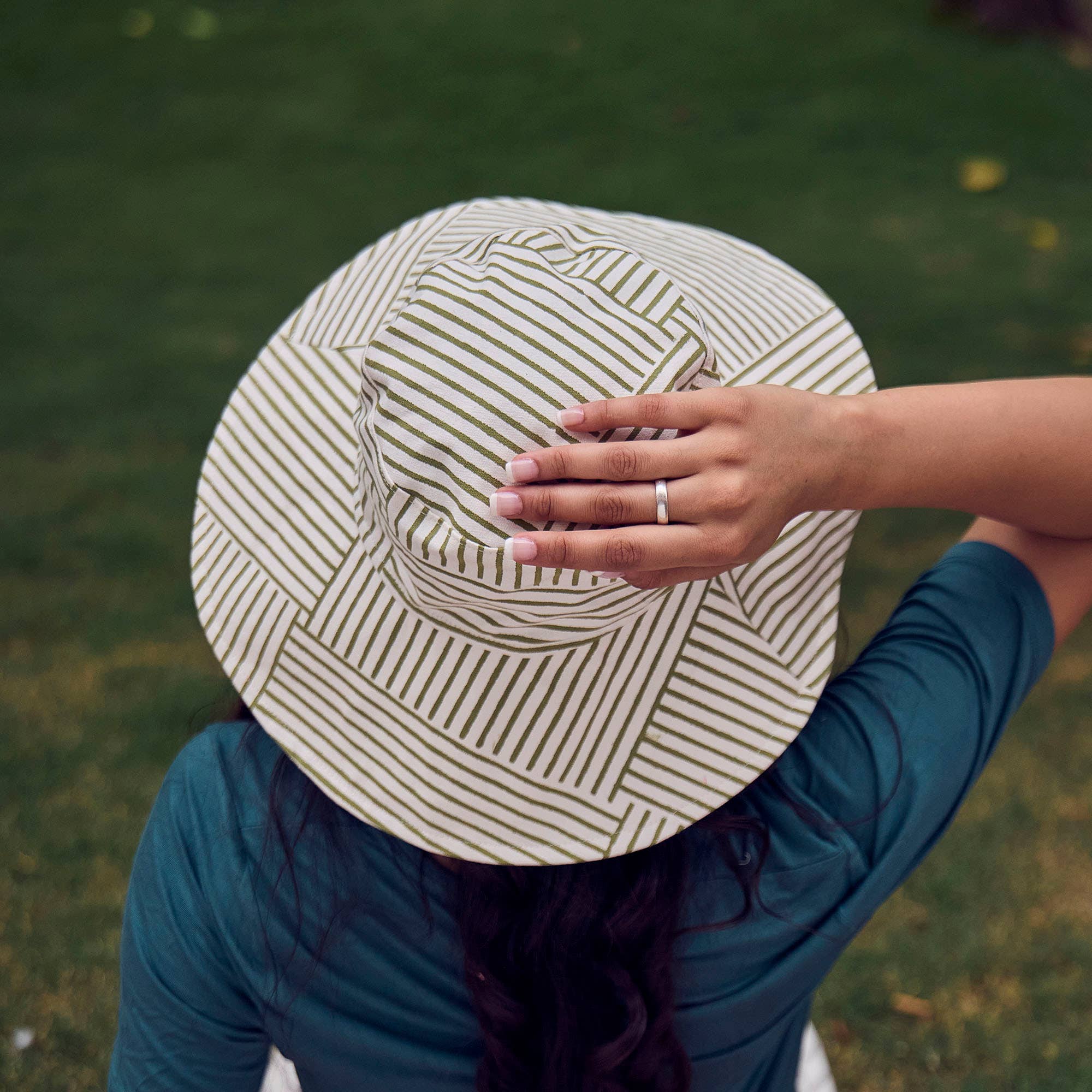 The Block printed Canvas  Olive Stripes Sun Hat