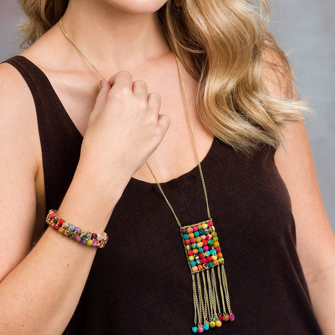 Aasha Kantha Handcrafted Beaded Fringe Long Necklace