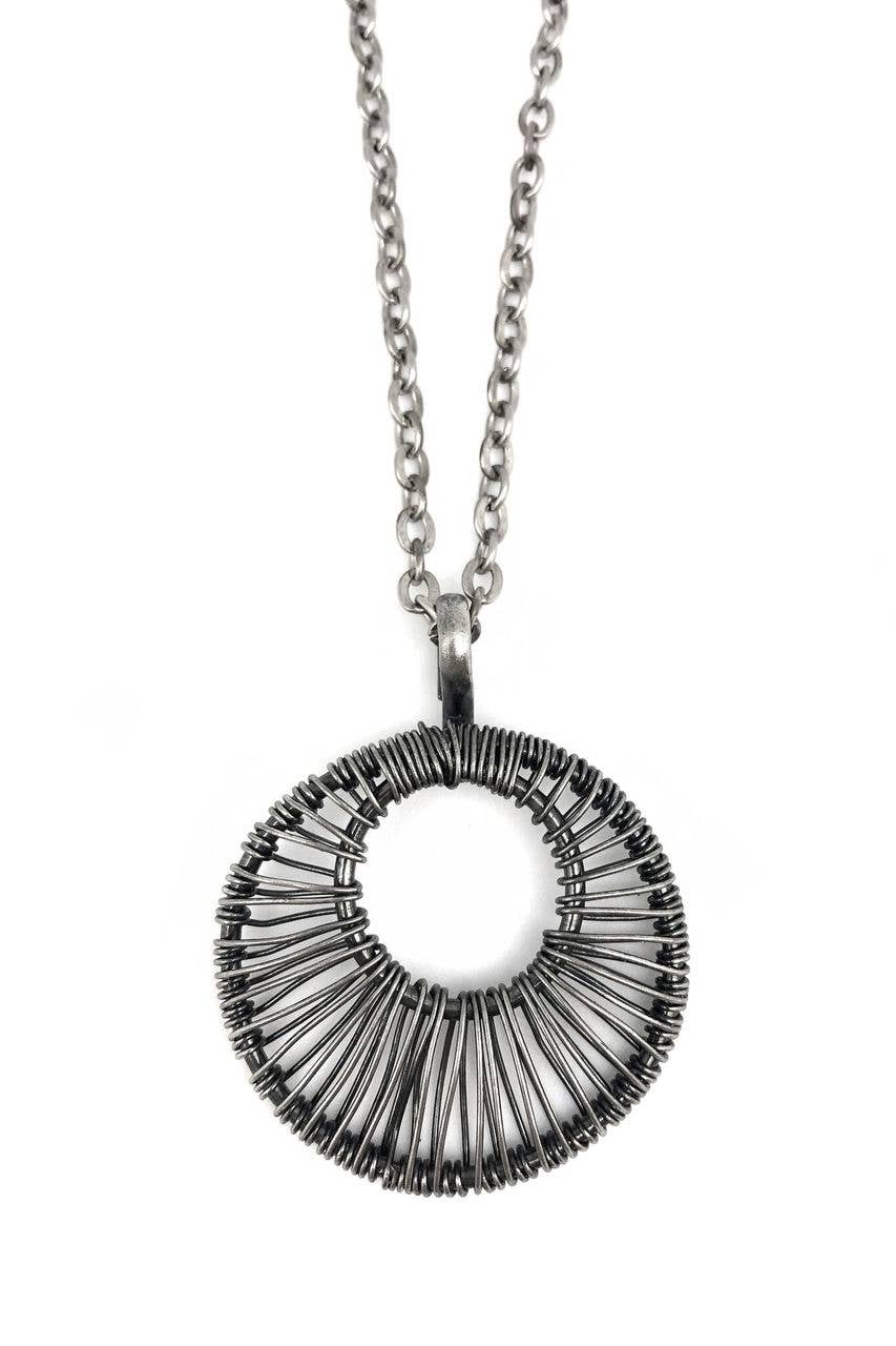 Basketweave Antique Silver Pendant Necklace