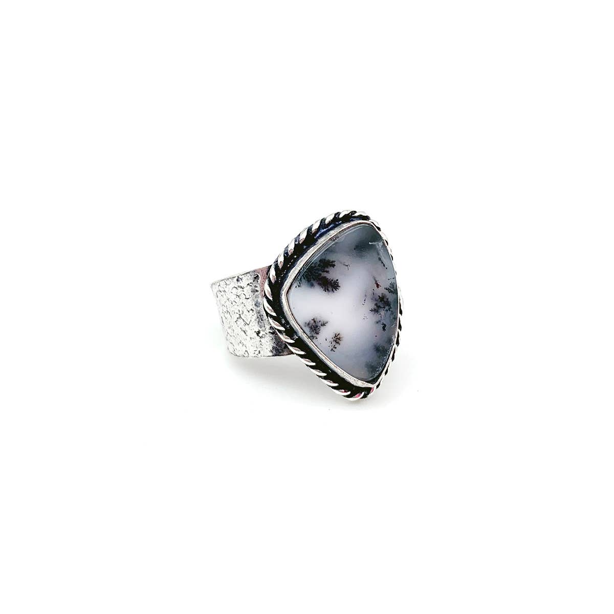 Handcrafted Kashi Semiprecious Stone Ring - Dendritic Opal