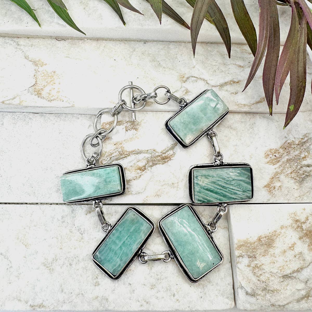 Handcrafted Semiprecious Stone Link Bracelet - Amazonite