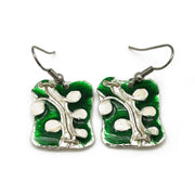 Pewter Earrings with Color Enamel - Green/White