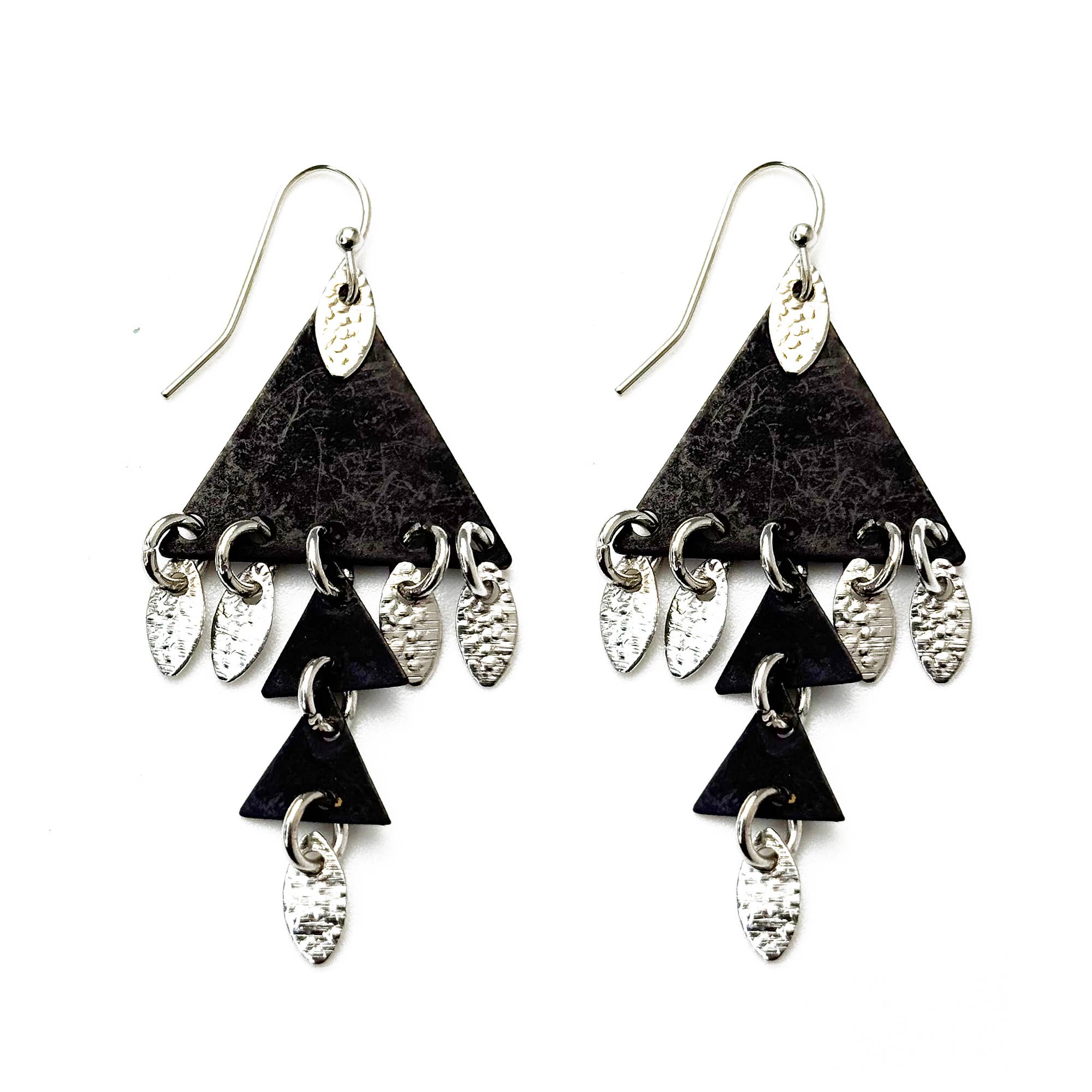 Handcrafted Black Patina Triangle Dangle Earrings