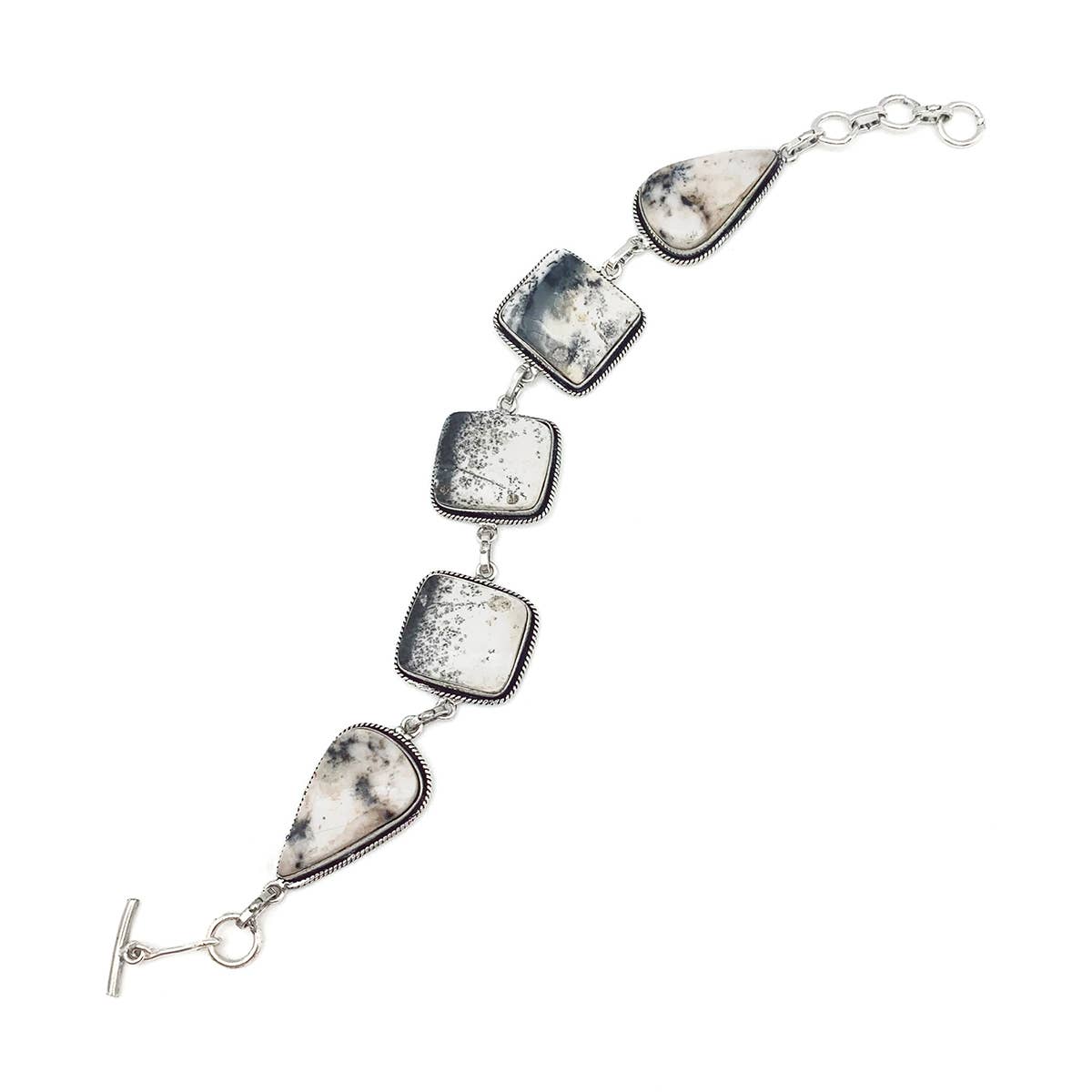 Handcrafted Semiprecious Stone Link Bracelet -Dendritic Opal
