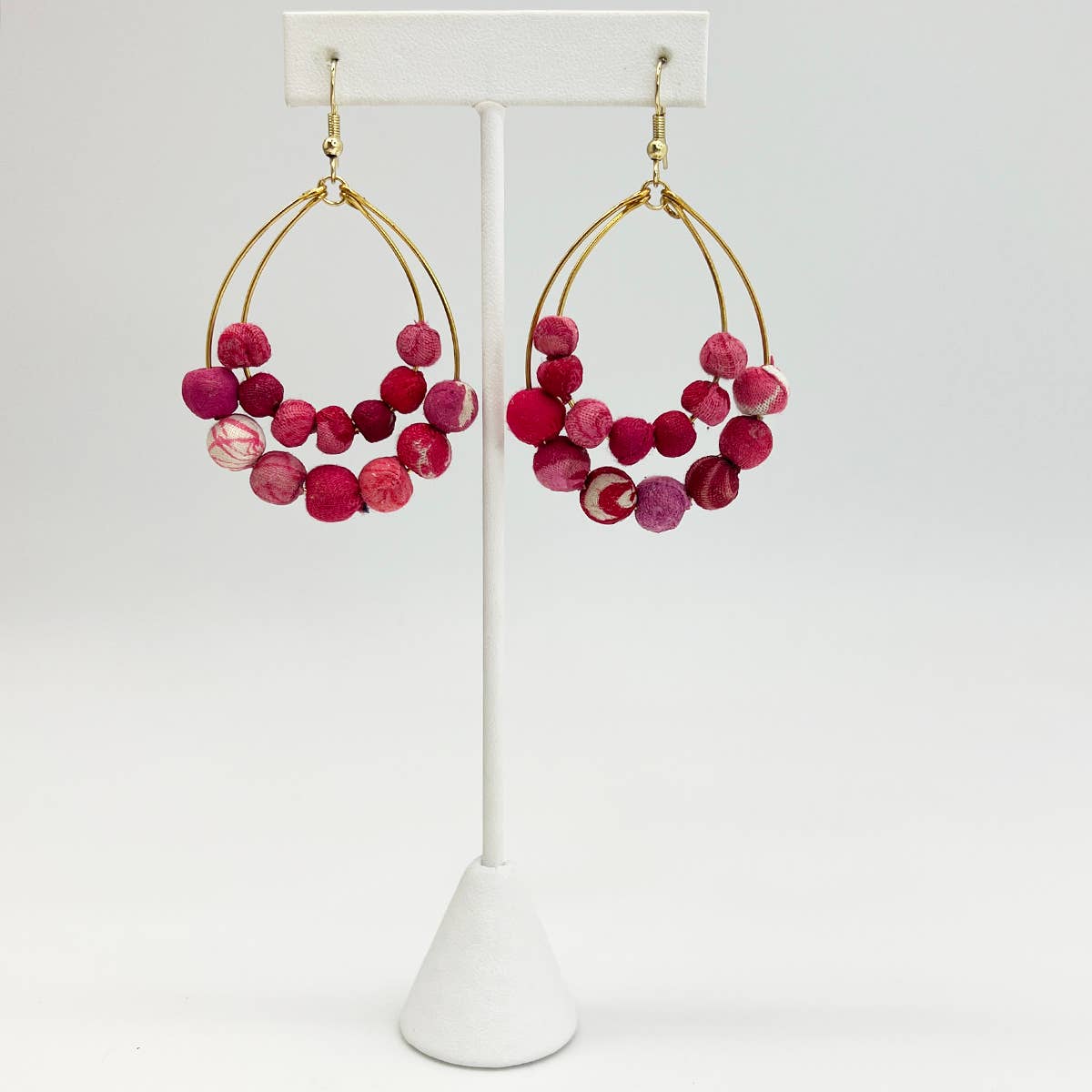 Aasha Blush Teardrop Kantha beaded Boho Handcrafted Earrings