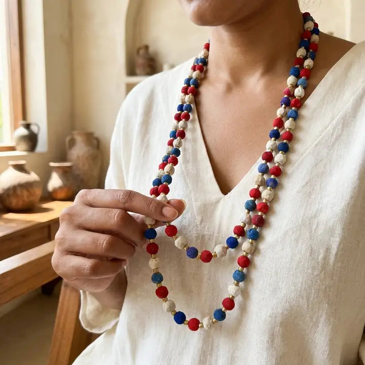 Aasha Patriotic Kantha Beaded Layered & Handcrafted Necklace