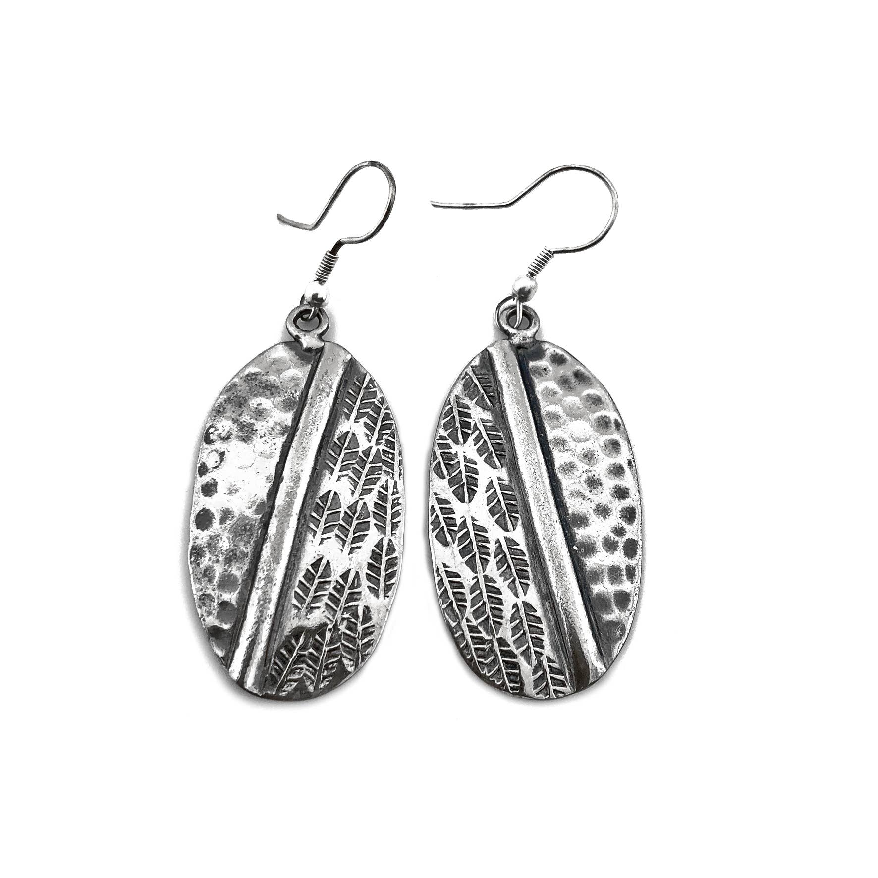 Kashi Collection Earrings - Diagonal Feathers and Hammered