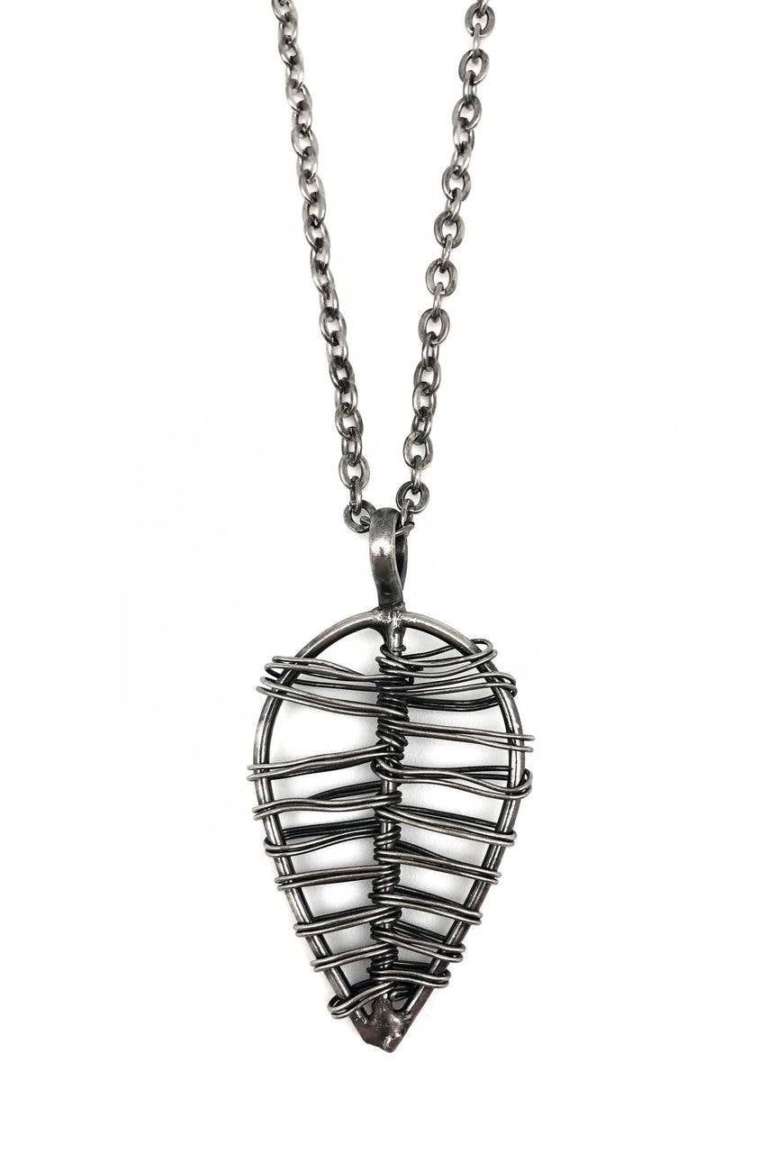 Basketweave Woven Leaf Pendant Necklace
