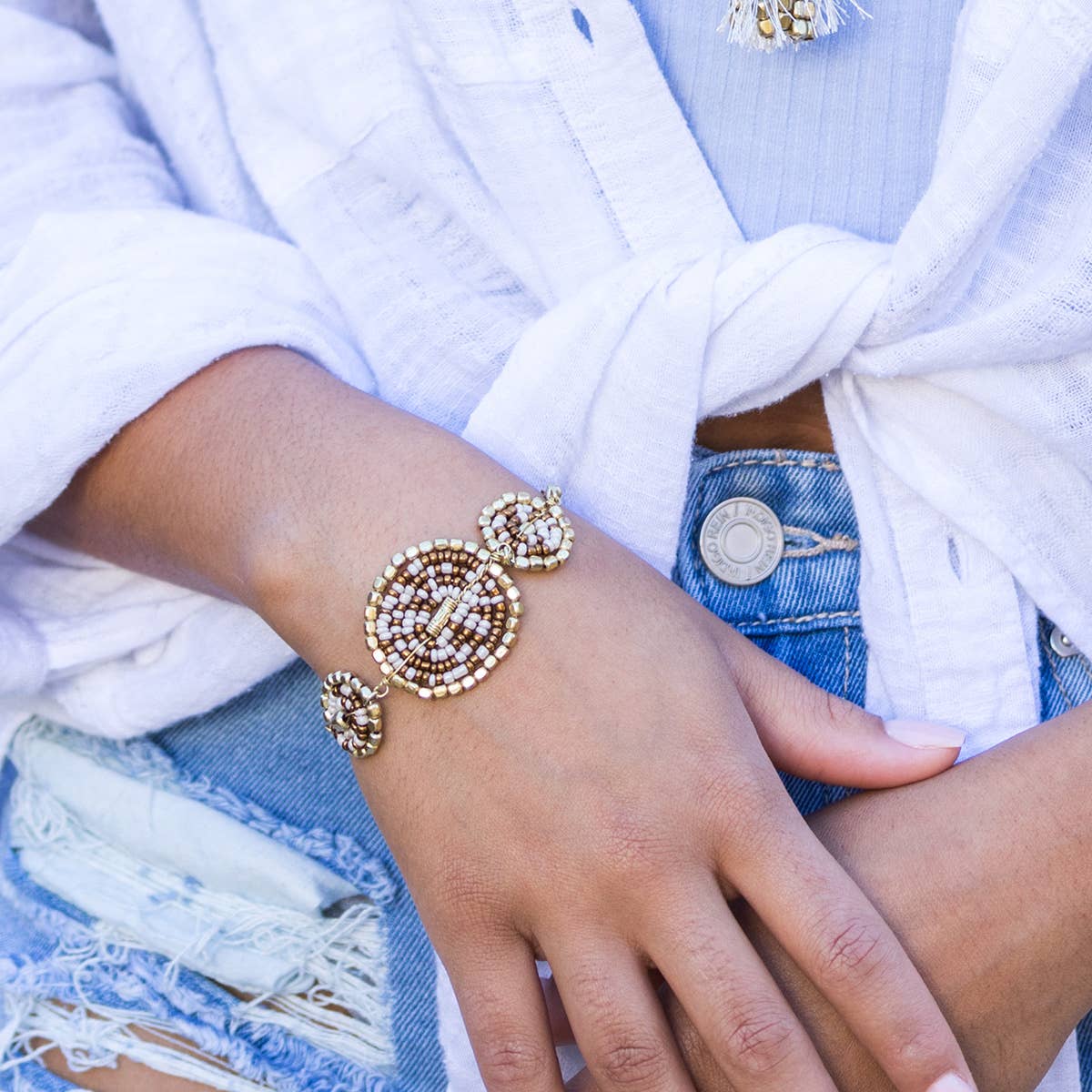 Sachi Coffee & Cream Collection Bracelet - Three Big Discs