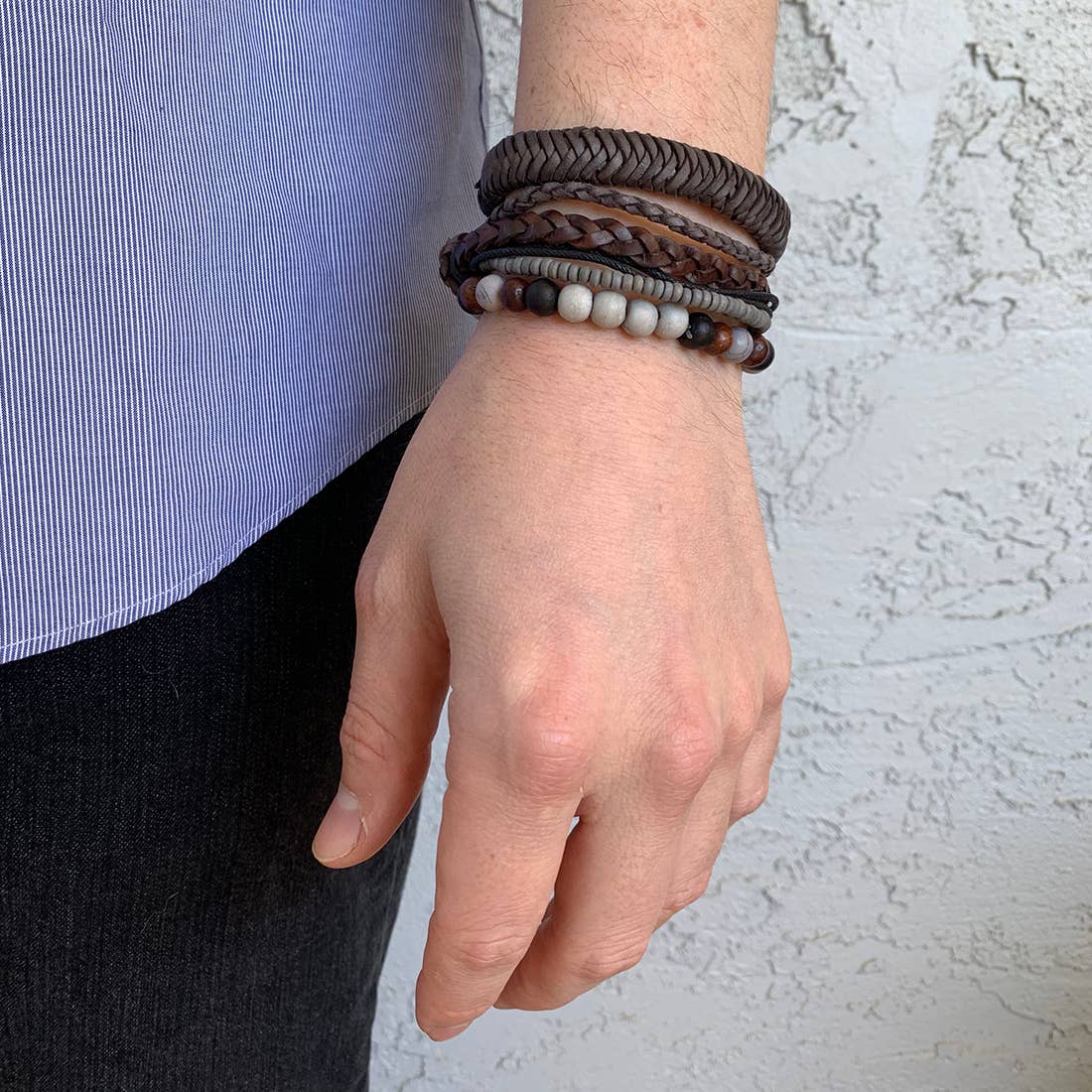 Aadi Bracelet Bundle Agate  and Wood Beads, Braided Strands