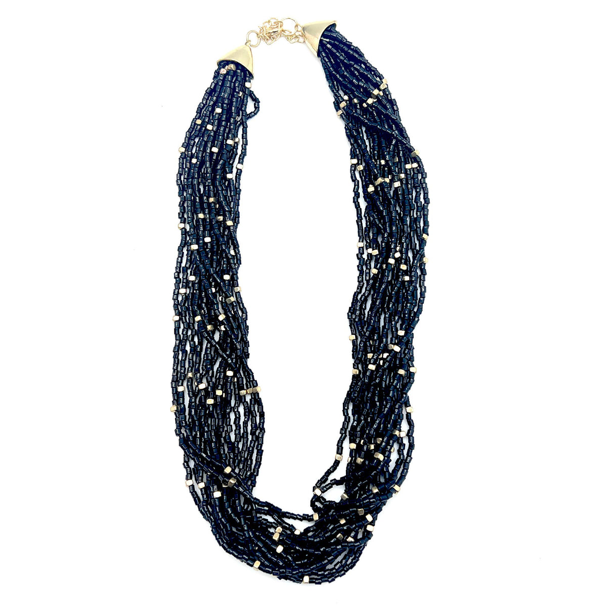 Seed Bead Multi-Strand Bib Necklace - Navy