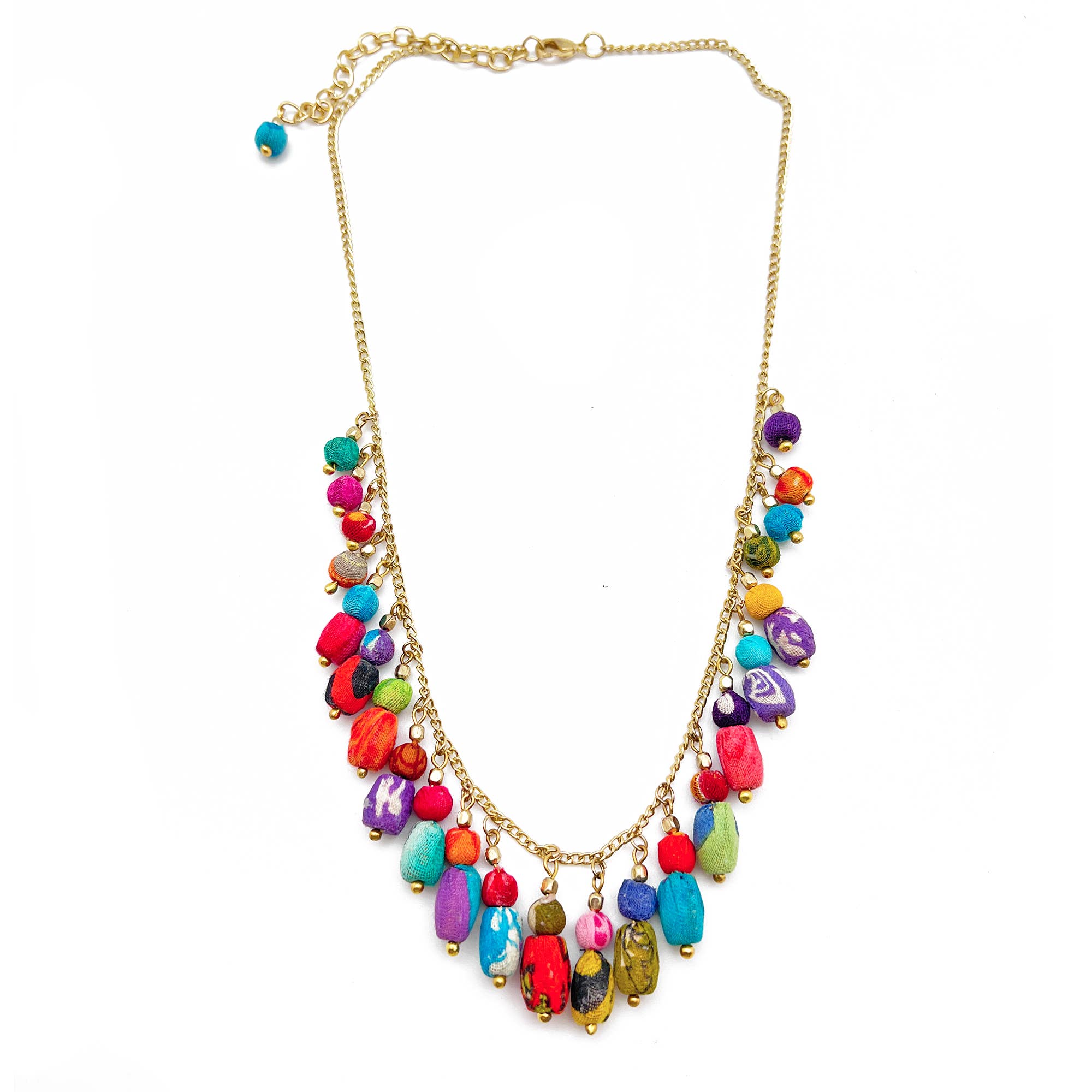 Aasha Oval and Circular Kantha Beaded Handcrafted Necklace