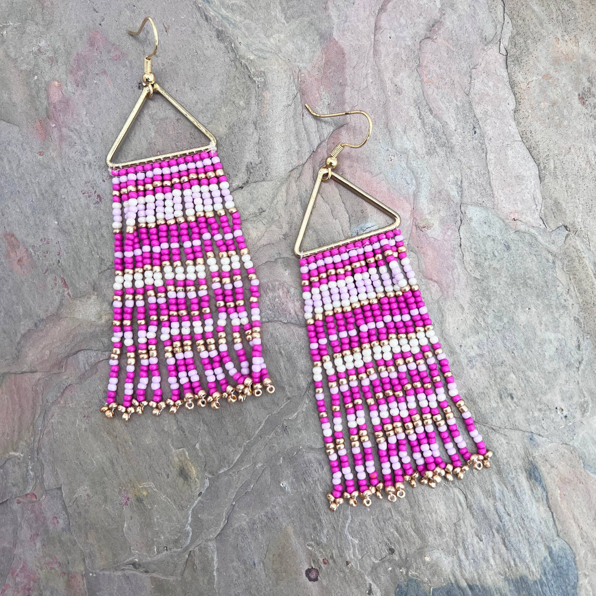 Seed Bead Color Waterfall Earrings - Pink